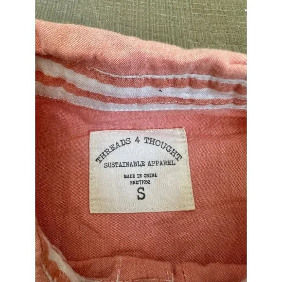 Threads 4 Thought Mens Organic Cotton Short Sleeve Button-Up Shirt With Striped - Picture 3 of 6